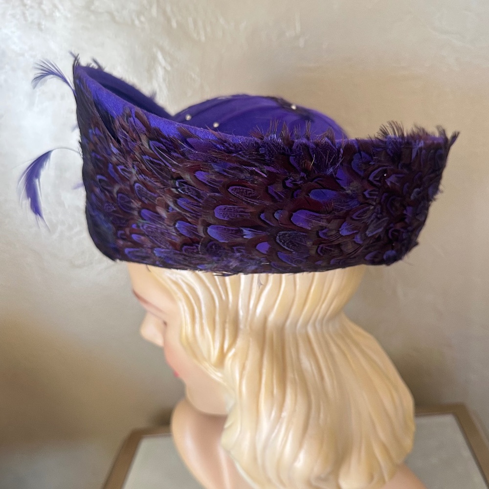 COLLECTIBLE JACK MCCONNEL PURPLE FELT/FEATHERS WIDE BRIM HAT - Picture 8 of 16